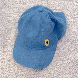Denim Cap with Sunflower Pin